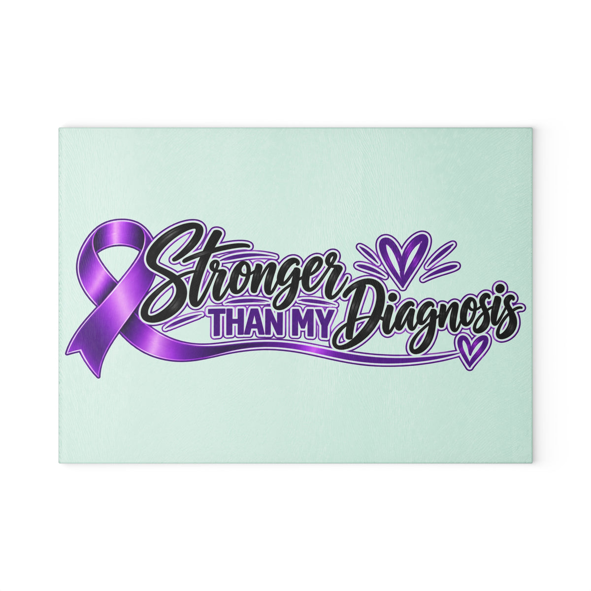 Glass Cutting Board — "Stronger Than My Diagnosis" Purple Ribbon Awareness