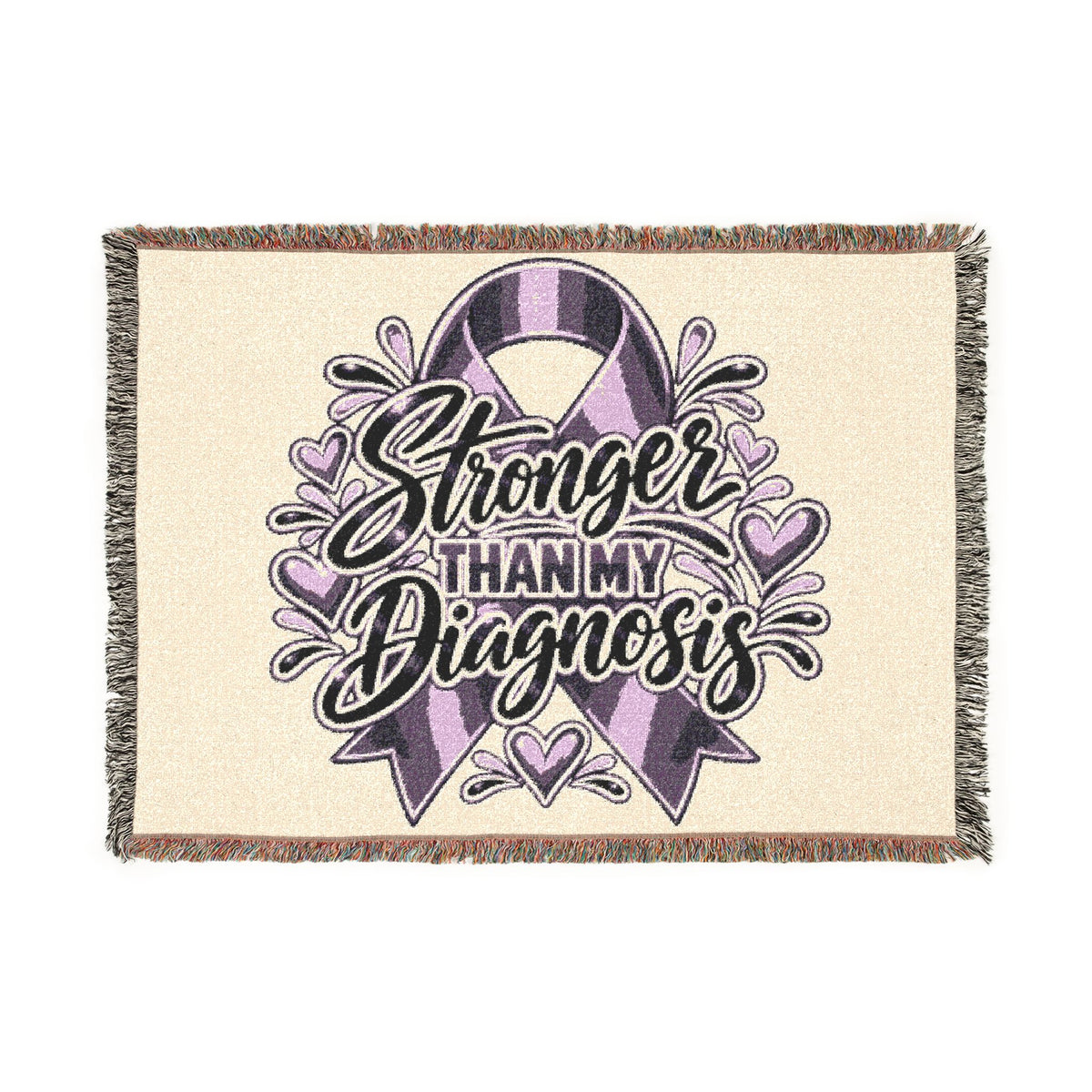 Cancer Awareness Woven Blanket — 'Stronger Than My Diagnosis' Ribbon Throw
