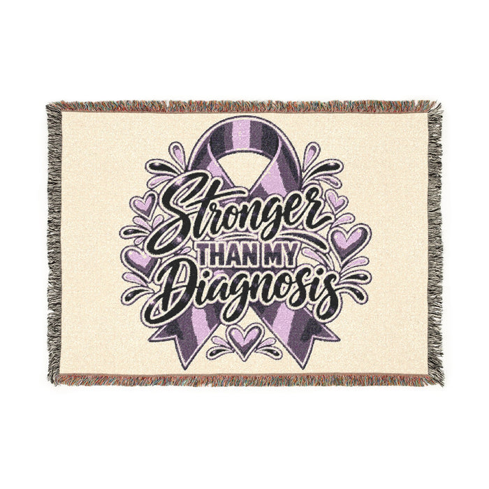 Cancer Awareness Woven Blanket — 'Stronger Than My Diagnosis' Ribbon Throw